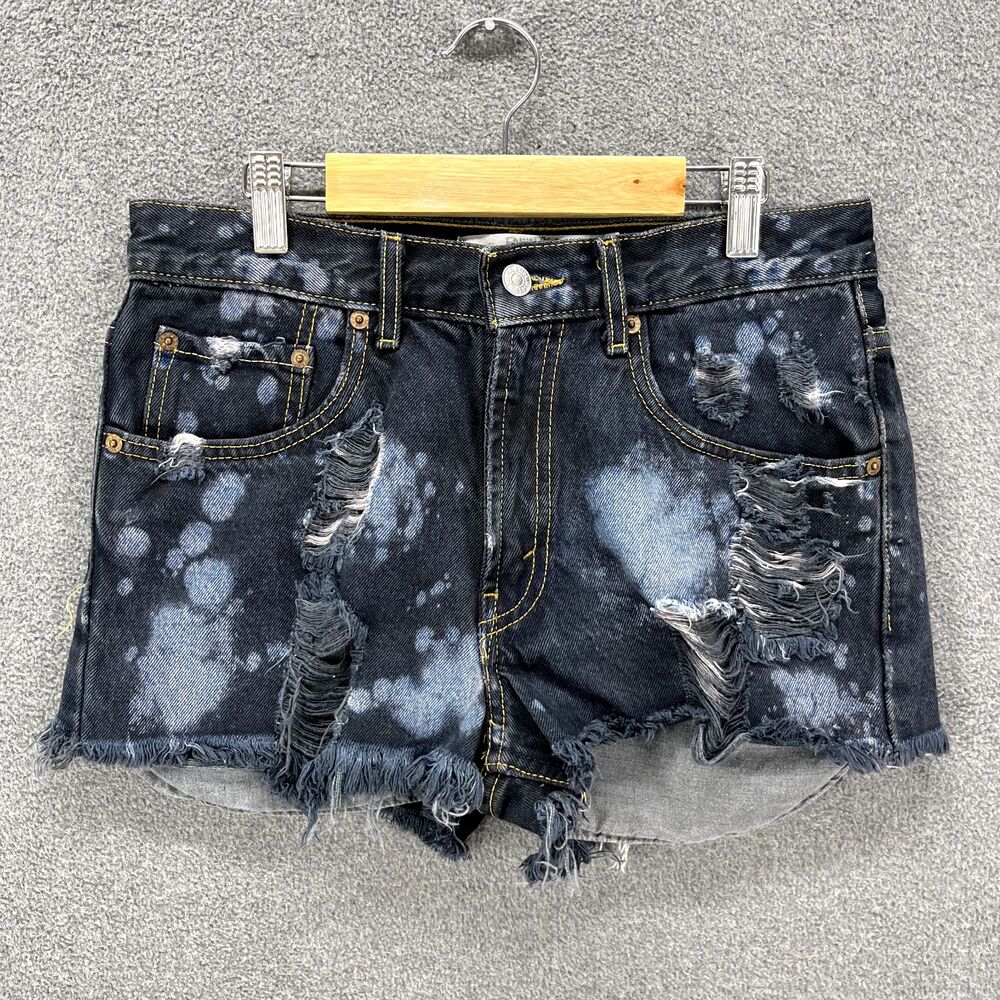 Levi's 550 Cutoff Jean Shorts Womens 28 Distressed Relaxed Fit‎ Tie Dye Bleached